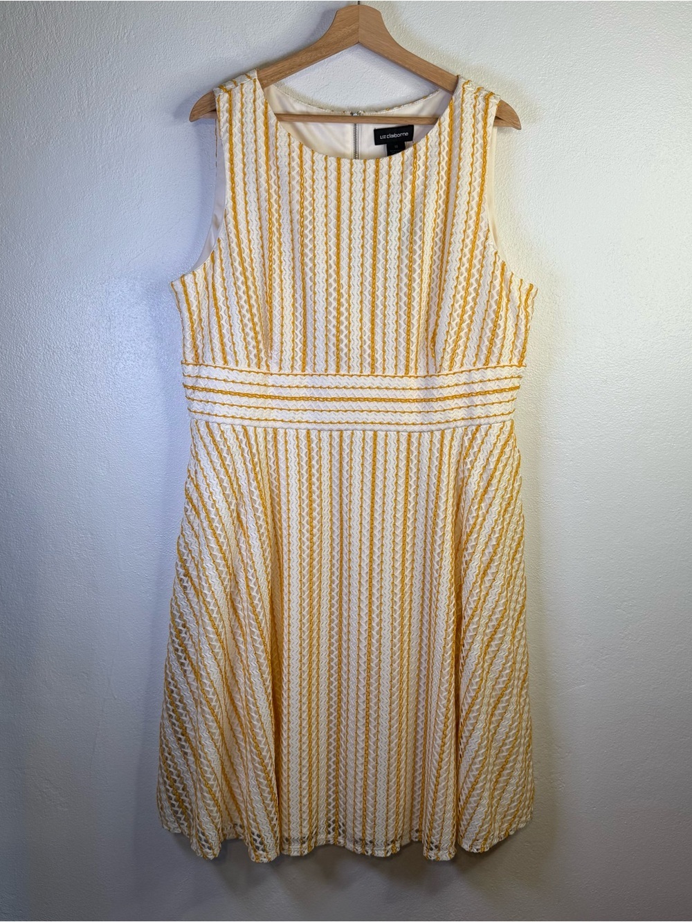 Liz Claiborne Women's Ivory/Mustard Striped A Line Midi Dress NWT